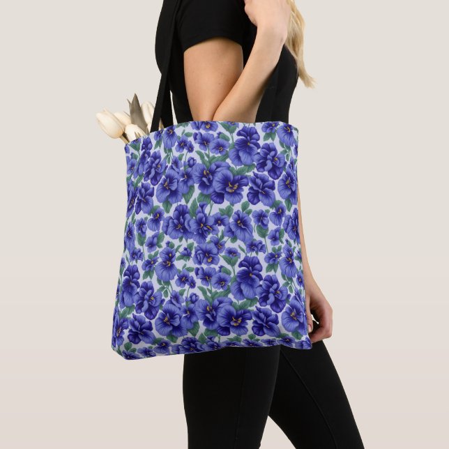 Tote Bag Fleurs de Pensée Bleues (De près)