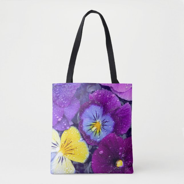 Tote Bag Fleurs de pensée flottant dans un bain d'oiseau av (Devant)