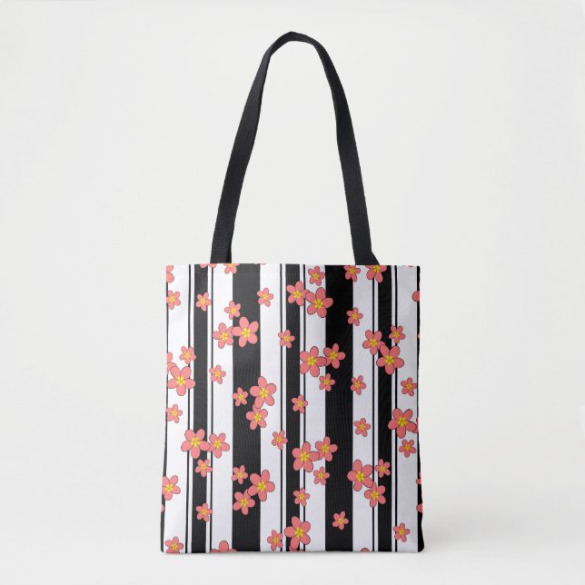 Tote Bag fleurs de plumeria rose thé sur arrière - plan ray (Devant)