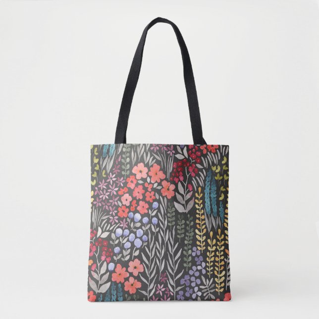 Tote Bag Fleurs de prairie : Aquarelle Florale sans joint (Devant)