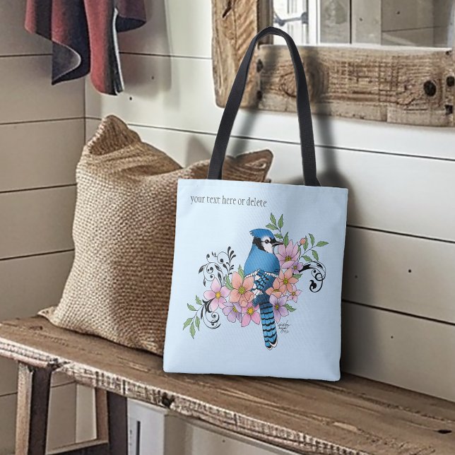 Tote Bag Fleurs de printemps bleu Jay (Créateur téléchargé)