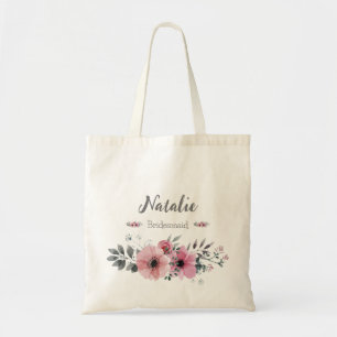 Tote Bag Fleurs de printemps Bridesmaid rose et gris modern