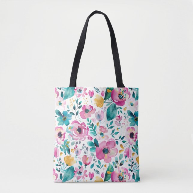 Tote Bag Fleurs de printemps colorées motif (Devant)