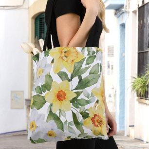 Tote Bag Fleurs de printemps de jonquille jaune et blanc