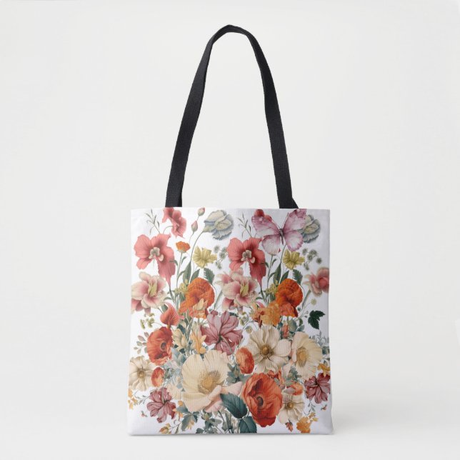 Tote Bag Fleurs de printemps en fleur avec papillons (Devant)