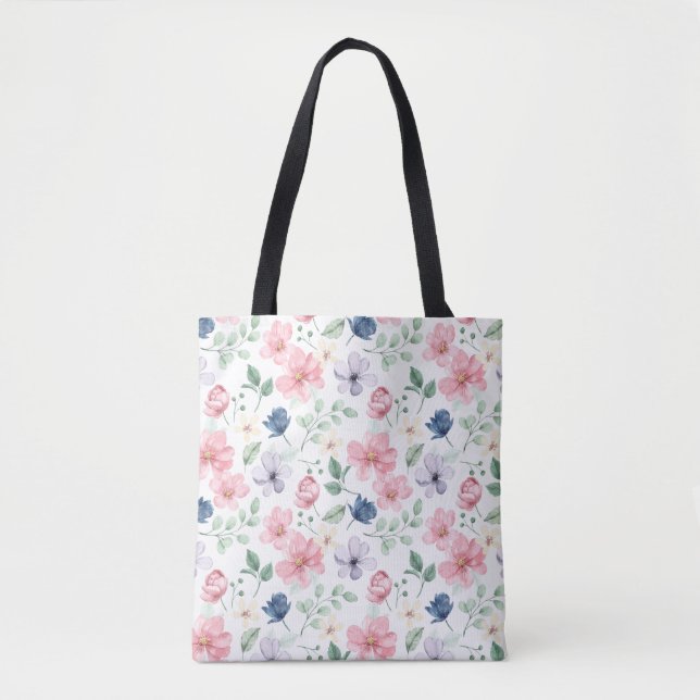 Tote Bag Fleurs de printemps et Motif Feuille (Devant)