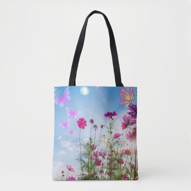 Tote Bag fleurs de printemps et papillon (Devant)