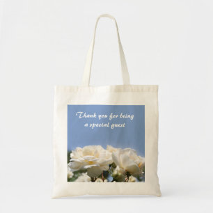 Tote Bag fleurs de rose blanche mariage faveur merci
