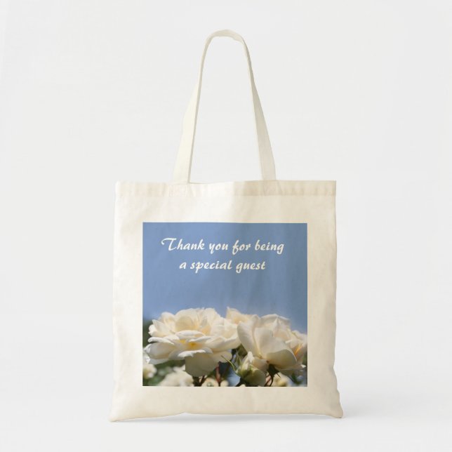 Tote Bag fleurs de rose blanche mariage faveur merci (Devant)