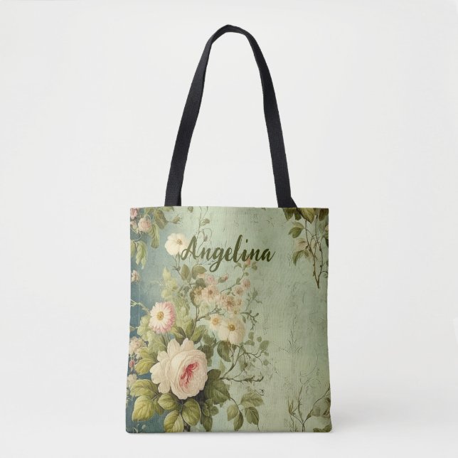 Tote Bag Fleurs de rose de verdure vintage  (Devant)