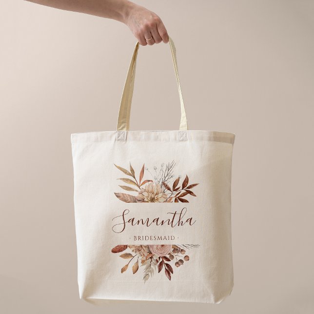 Tote Bag Fleurs de rouille en terre cuite Boho Mariage de f (Créateur téléchargé)