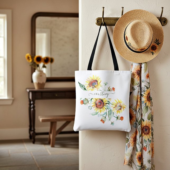 Tote Bag Fleurs de soleil aquarelles personnalisées (Créateur téléchargé)
