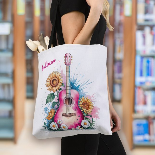 Tote Bag Fleurs de soleil de guitare occidentale Personnali (Créateur téléchargé)