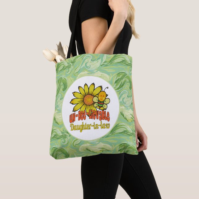 Tote Bag Fleurs de soleil et abeilles de belle-fille (De près)