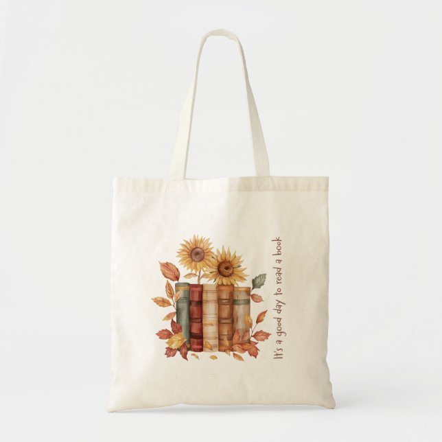 Tote Bag Fleurs de soleil et feuilles d'automne - Lecture d (Devant)
