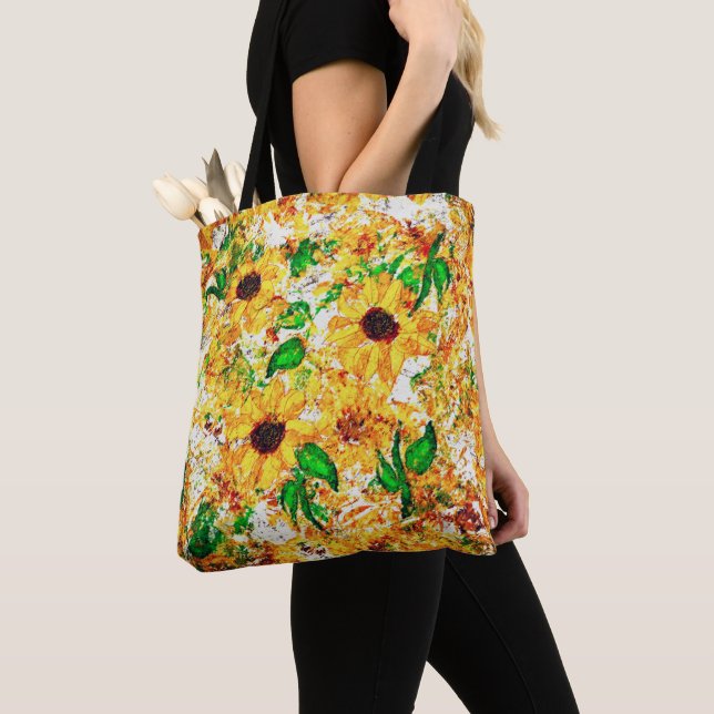Tote Bag Fleurs de soleil expressionniste brillant jaune fl (De près)
