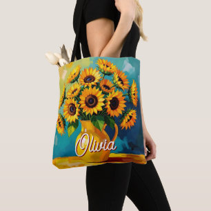 Tote Bag Fleurs de soleil jaunes perosnalisées