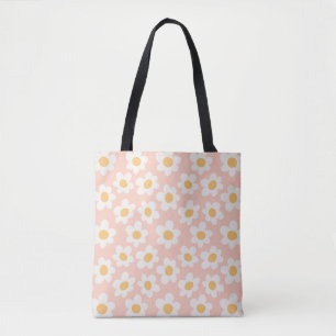 Tote Bag Fleurs de style rétro sur arrière - plan rose