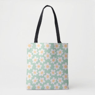 Tote Bag Fleurs de style rétro sur arrière - plan vert