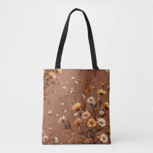 Tote Bag Fleurs de terre cuite d'automne Bohème aquarelle f