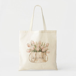 Tote Bag Fleurs de tulipes roses blush