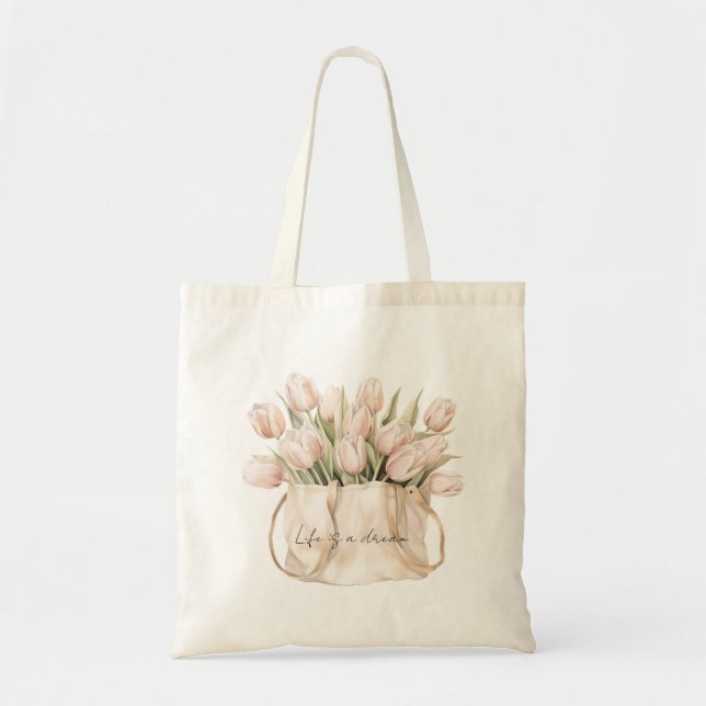 Tote Bag Fleurs de tulipes roses blush (Devant)