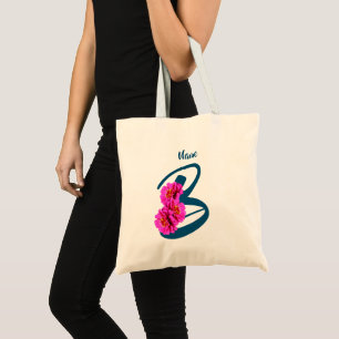 Tote Bag Fleurs de Zinnia Monogramme Initiale B Nom