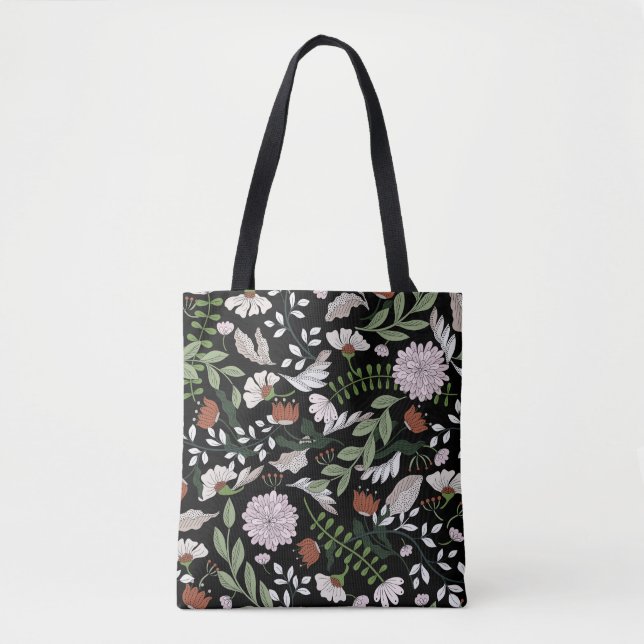 Tote Bag Fleurs d'Engraving Antique Peint à la main (Devant)