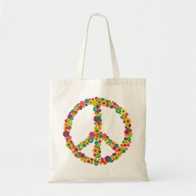 Tote Bag Fleurs des signes de paix hippie (Devant)