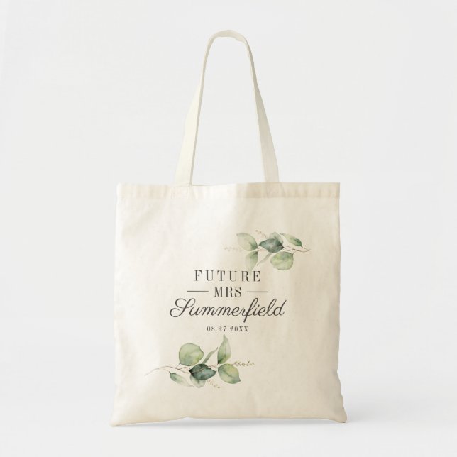 Tote Bag Fleurs d'eucalyptus pour la future Mme Nom Shower  (Devant)