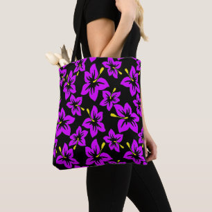 Tote Bag Fleurs d'hibiscus hawaïens violets tropicaux