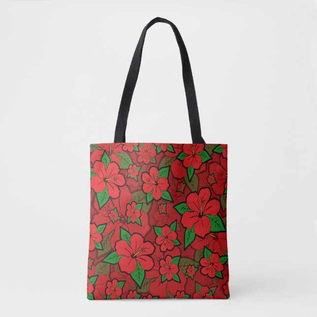 Tote Bag Fleurs d'Hibiscus Rouges (Devant)