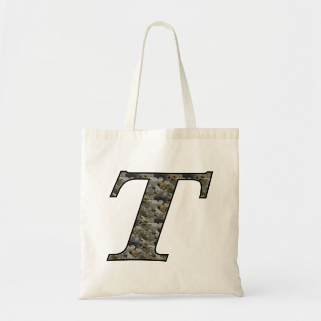 Tote Bag Fleurs d'hortensia à monogramme initial T (Devant)