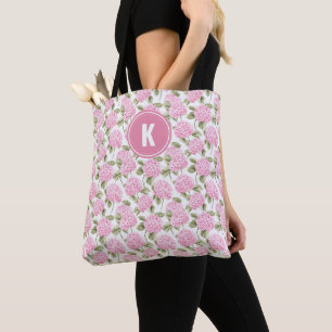 Tote Bag Fleurs d'Hydrangea Roses Élégantes Motif Monogramm
