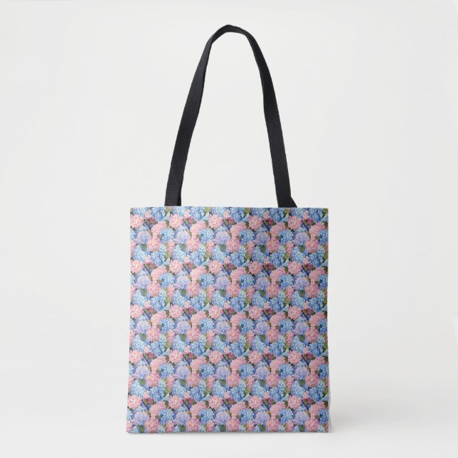 Tote Bag Fleurs d'Hydrangée rose et bleu sans joint (Devant)