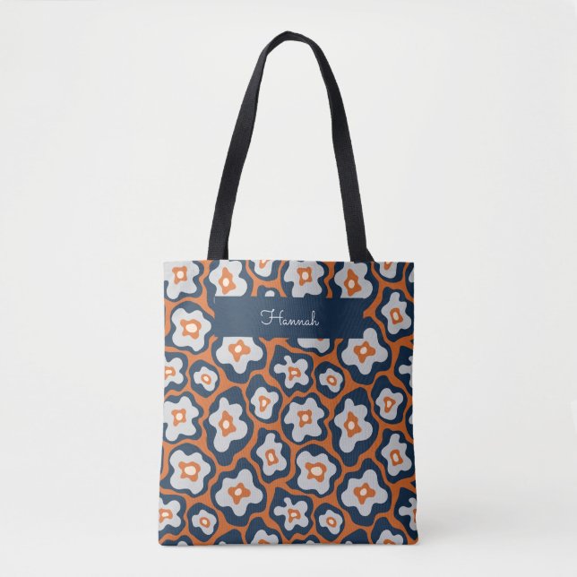 Tote Bag Fleurs d'Oeufs Bleus Modernes Rétro Nom personnali (Devant)