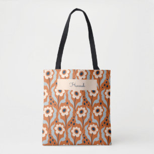 Tote Bag Fleurs d'Oeufs Orange Modernes Rétro Nom personnal