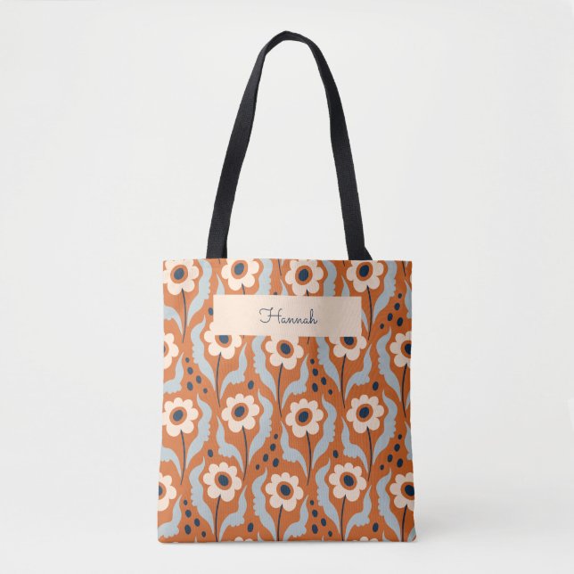 Tote Bag Fleurs d'Oeufs Orange Modernes Rétro Nom personnal (Devant)