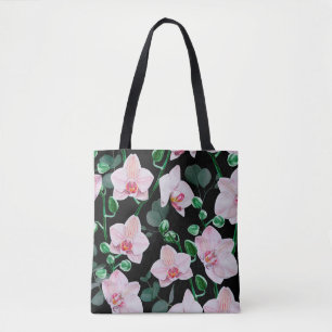 Tote Bag Fleurs d'orchidées d'aquarelle et eucalyptus feuil