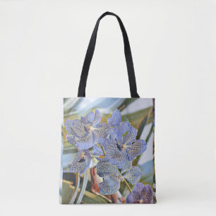 Tote Bag Fleurs d'orchidées de couleur lavande bleue