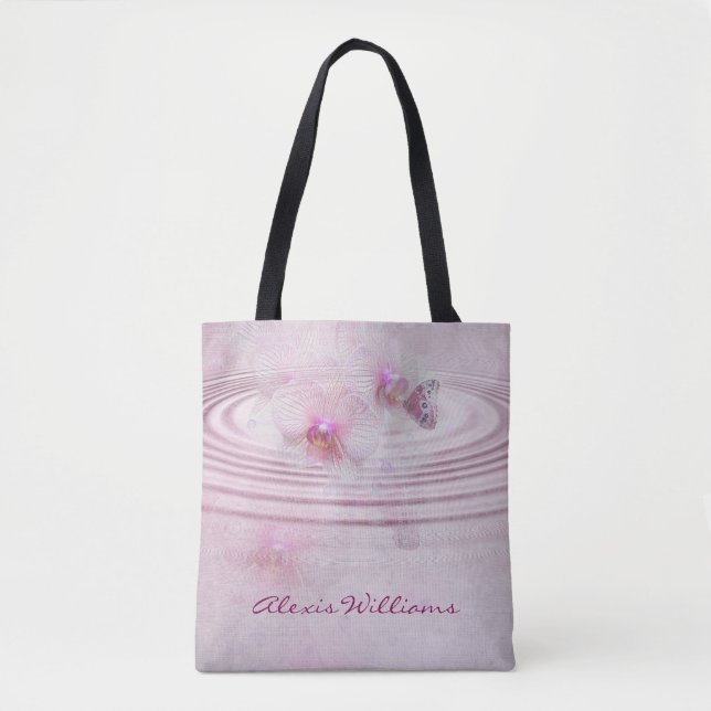 Tote Bag fleurs d'orchidées roses avec papillon (Devant)