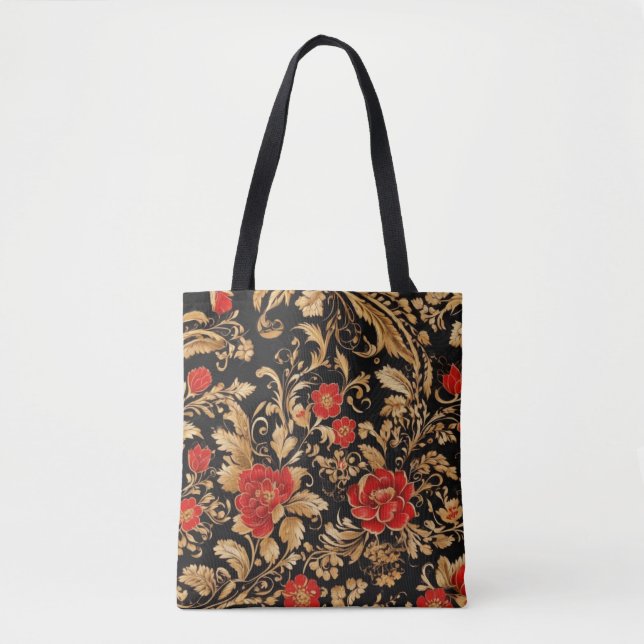 Tote Bag Fleurs dorées : Floral opulent (Devant)