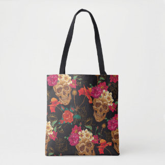 Tote Bag Fleurs du crâne : Arrière - plan foncé sans coutur