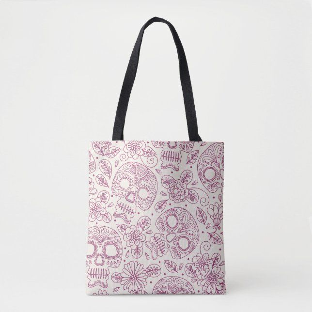 Tote Bag Fleurs du crâne : Fête Mexicaine Sans Seamless. (Devant)
