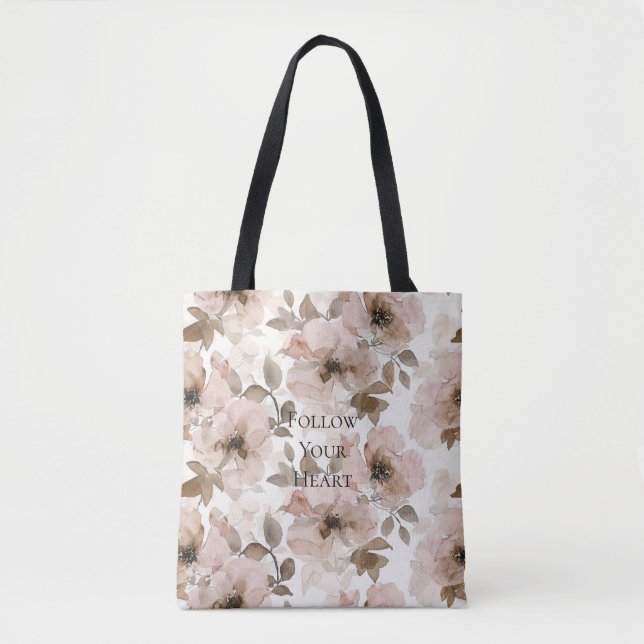 Tote Bag Fleurs du Sud-Ouest Rose Marron  (Devant)
