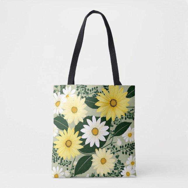 Tote Bag Fleurs Élégantes De Marguerites Jaunes Et Blanches (Devant)