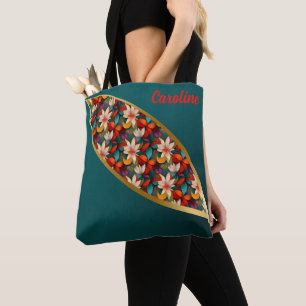 Tote Bag Fleurs élégantes et Accents or sur Arrière - plan