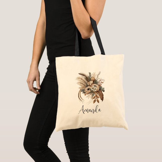 Tote Bag Fleurs Élégantes Feuillage et plumes (Devant (produit))