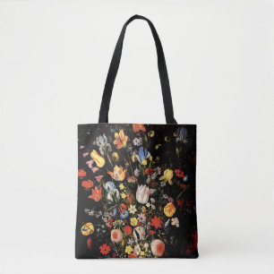 Tote Bag Fleurs élégantes Floral Vintage noir