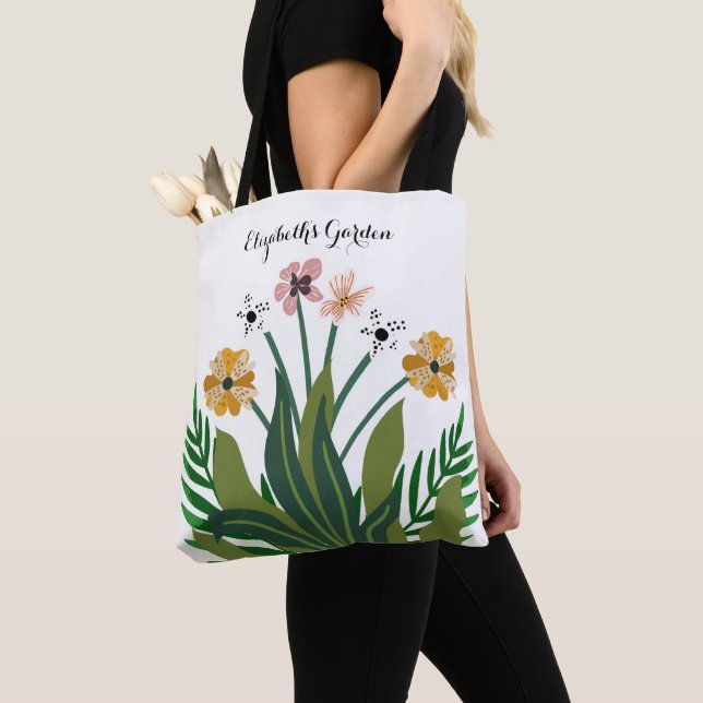 Tote Bag Fleurs Élégantes Modernes Aquarelle Jardin Personn (De près)